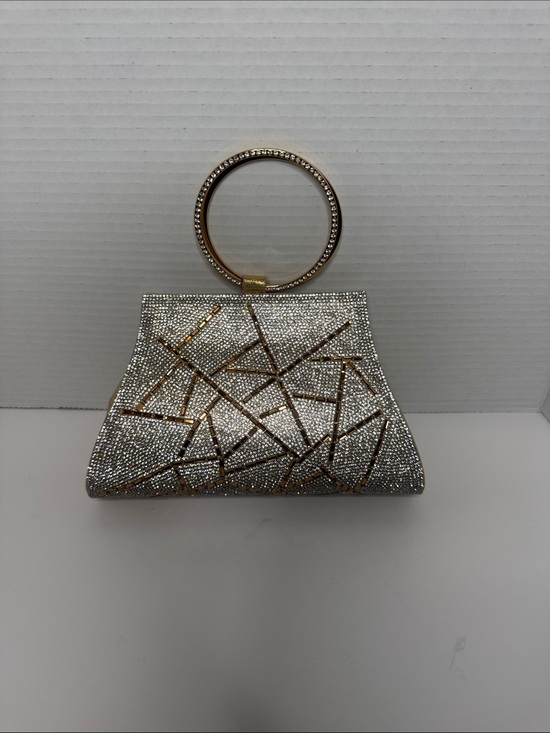 Handbags - Crystal Embellished Ring Handle Clutch - Silver/gold